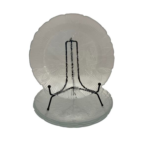 Arcoroc Canterbury Crocus Salad Plates Clear Glass Dessert Lunch Floral 7.5" x 4 - Picture 3 of 9